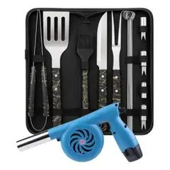 TECNOHOGAR JS - Kit Asados Parrillada Barbecue Estuche 11 Pc + Soplador