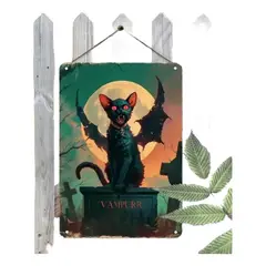 USA - Aviso Metal Retro Vintage Antiguo Gato Vampiro Gótico
