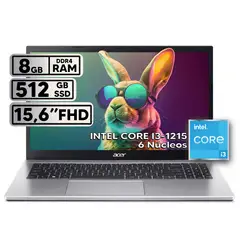 ACER - PORTÁTIL INTEL CORE i3 1215U RAM 8GB SSD 512GB 156″ FHD SILVER