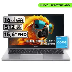 ACER - PORTÁTIL INTEL CORE i3 1215U RAM 16GB SSD 512GB 156″ FHD SILVER