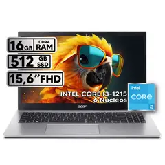 ACER - PORTÁTIL INTEL CORE i3 1215U RAM 16GB SSD 512GB 156″ FHD SILVER