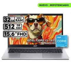 ACER - PORTÁTIL INTEL CORE i3 1215U RAM 32GB SSD 512GB 156″ FHD SILVER