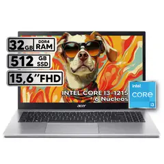 ACER - PORTÁTIL INTEL CORE i3 1215U RAM 32GB SSD 512GB 156″ FHD SILVER