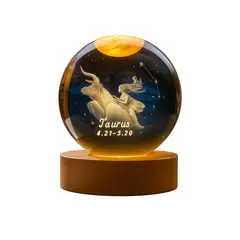GENERICO - Lampara De Esfera De Cristal 3D Signo Zodiacal Tauro