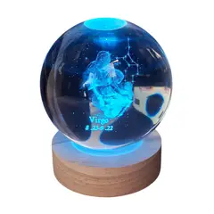 GENERICO - Lampara de esfera de cristal 3d signo zodiacal virgo rgb 8cm