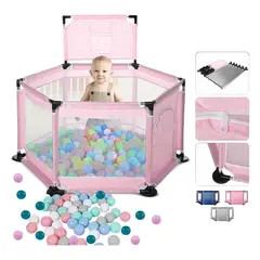 FRAGOLA KIDS - Corral Corralito Juego Bebe Niños Mat Alfombra Piscina Rosa