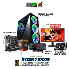 AMD - PC Gamer Ryzen 7 5700G / RTX 5050 / 48GB RAM / 1.5TB SSD / 600W / Monitor 22 FHD