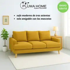 PLUMA HOME - Sofá HONEY de Tres Asientos Tela Amigable con Mascotas Color Mostaza