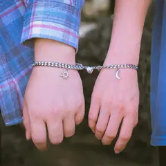GENERICO - Pulseras Para Pareja Iman Sol y Luna En Acero Inoxidable + Caja