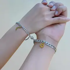 GENERICO - Pulseras Para Pareja Iman Sol y Luna En Acero Inoxidable + Caja