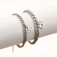 GENERICO - Pulseras Para Pareja Sol y Luna Plateadas En Acero Inoxidable + Caja