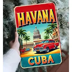 USA - Aviso Metal Retro Vintage Antiguo Lamina Havana Cuba