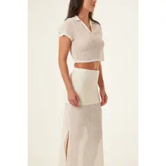 BELIFE - Falda lápiz larga ivory con aberturas laterales para mujer