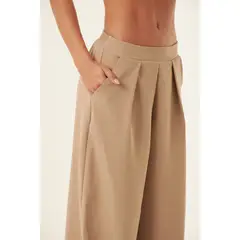 BELIFE - Pantalón amplio arena con prenses para mujer