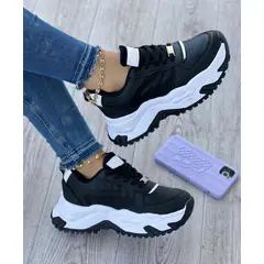 NACIONAL - Tenis Negro Blanco Dama Zapatillas Zapatos Mujer Lindos Moda Casual