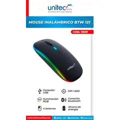 UNITEC - Mouse Inalámbrico BTW-121 BluetoothUSB con RGB Negro