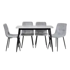 MUEBLES FIOTTI - Juego de Comedor 4 puestos mesa en piedra sinterizada Gris Acilius