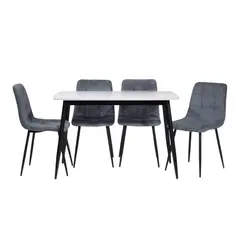 MUEBLES FIOTTI - Juego de comedor 4 puestos mesa en piedra sinterizada Blanco Acilius