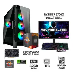 AMD - PC GAMER RYZEN 7 5700X - 32GB RAM - SSD 1TB - RTX 5050 8GB + MONITOR 24 120HZ