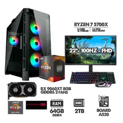 AMD - PC GAMER RYZEN 7 5700X - 64GB RAM - SSD 2TB - RX 9060XT 8GB + MONITOR 22