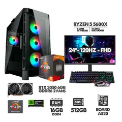 AMD - PC GAMER RYZEN 5 5600X - 16GB RAM - SSD 512GB - RTX 3050 6GB + MONITOR 24 120HZ