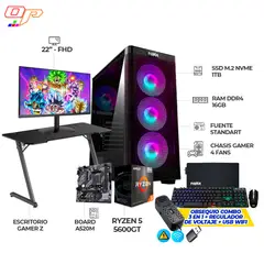 AMD - PC GAMER RYZEN 5 5600GT- MONITOR 22 FHD- RAM 16GB- SSD 1TB- ESCRITORIO+ COMBO