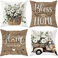 GENERICO - Juego de 4 Fundas para cojínes Sweet Home – 45x45cm (sin el relleno)