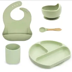 GENERICO - Vajillas para bebe BPA FREE silicona verde cuchara