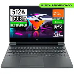 HP - VICTUS AMD RYZEN 7-7445HS RTX 3050 6GB SSD 512GB RAM 16GB LED 15,6" FHD 144Hz