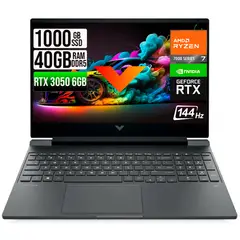 HP - VICTUS AMD RYZEN 7-7445HS RTX 3050 6GB SSD 1TB RAM 40GB LED 15,6" FHD 144Hz