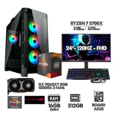 AMD - COMPUTADOR RYZEN 7 5700X - 16GB RAM - SSD 512GB - RX 9060XT 8GB + MONITOR 24 120HZ