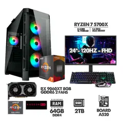 AMD - COMPUTADOR RYZEN 7 5700X - 64GB RAM - SSD 2TB - RX 9060XT 8GB + MONITOR 24 120HZ