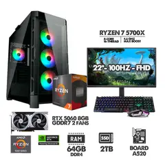 AMD - COMPUTADOR GAMER RYZEN 7 5700X - 64GB RAM - SSD 2TB - RTX 5060 8GB + MONITOR 22