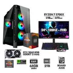 AMD - COMPUTADOR RYZEN 7 5700X - 64GB RAM - SSD 2TB - RTX 5060 8GB + MONITOR 24 120HZ