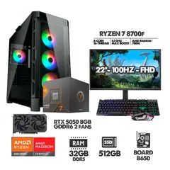 AMD - COMPUTADOR RYZEN 7 8700F - 32GB RAM - SSD 512GB - RTX 5050 8GB + MONITOR 22