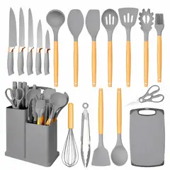 ONE PIXEL - Set Utensilios De Cocina X19 Piezas Gris En Silicona Antiadherentes
