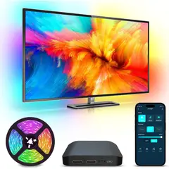 TECNOHOGAR JS - Luz Led Cinta Tv Inmersion Hdmi 2.0 App Control 55-65 Pulgad