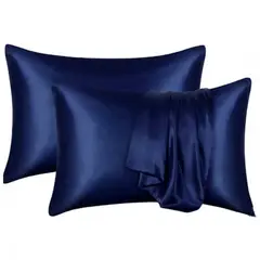 ONE PIXEL - Fundas Almohadas Satin Saten Tipo Seda Azul Marino AntiFrizz X2