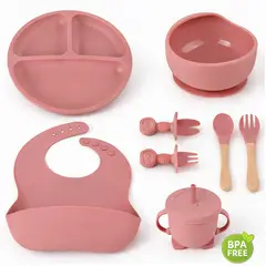 ONE PIXEL - Set Vajilla De Bebe En Silicona X8 Piezas Facil De Limpiar Antideslizante