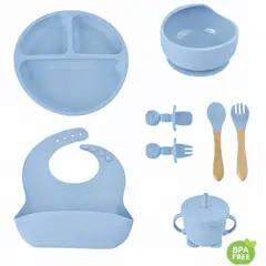 ONE PIXEL - Set Vajilla De Bebe En Silicona X8 Piezas Fácil De Limpiar Antideslizante