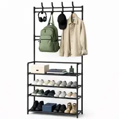 ONE PIXEL - Organizador Multifuncional Rack Zapatero Perchero 4 En 1 Negro