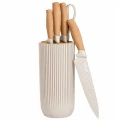 ONE PIXEL - Juego De Cuchillos 6 Piezas Minimalista Beige Madera