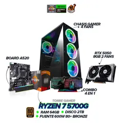 AMD - PC Gamer Ryzen 7 5700G / RTX 5050 8GB / 64GB RAM / 2TB SSD / A520 / 600W 80+