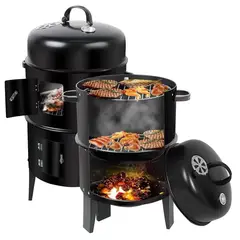 GENERAL - Barril Ahumador Asador 3 en 1 Medidor Temperatura, Altura 83 cm