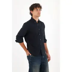 TENNIS - Camisa Oxford manga larga negra para hombre