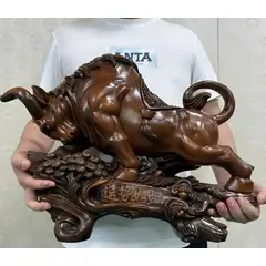 JAPAN - Escultura Toro Sagrado En Marmolina Tono Nogal Grande