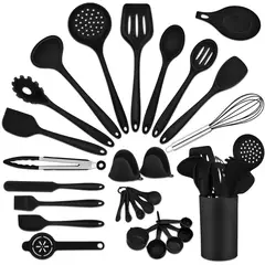 KOBALT - Juego de utensilios negro 28 piezas, kit de cocina de silicona