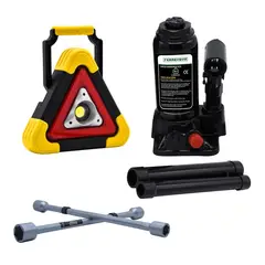 FERRENOVO - Kit Gato Hidráulico 6T + Luz de Emergencia + Cruceta Galvanizada