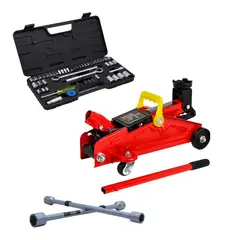 FERRENOVO - Kit Gato Hidráulico 2T + Juego De Copas Ratchet 52 Pzas + Cruceta