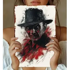 USA - Aviso Metal Retro Vintage Antiguo Pintado Freddy Krueger